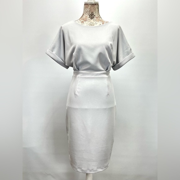 ALEXIA ADMOR Light gray JACQUELINE short sleeve cocktail midi dress size 8 - Picture 6 of 16